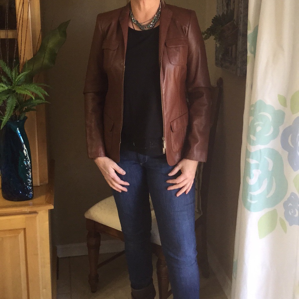 Dana Buchman “Coffee Bean” Leather Jacket - Picture 4 of 11